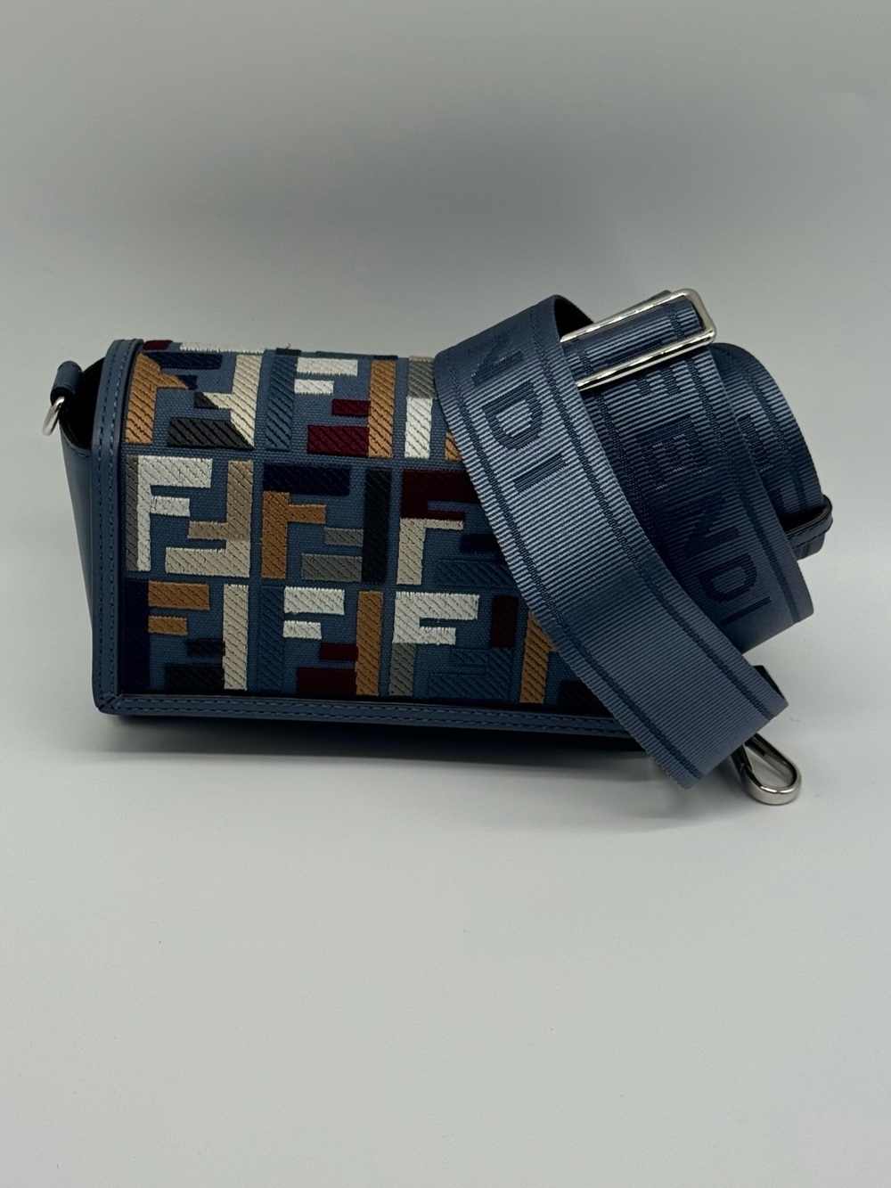 Fendi Vitello King Seta FF Mini Messenger Crossbody Bag with Adjustable Strap